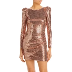 Best deal 🔥 AQUA Puff Shoulder Metallic Mini 👗 Dress - 100% Exclusive Rose Gold 🔔