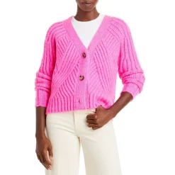 Best Sale ✔️ AQUA Mixed Rib Cropped Cardigan - 100% Exclusive Neon Pink 🎁