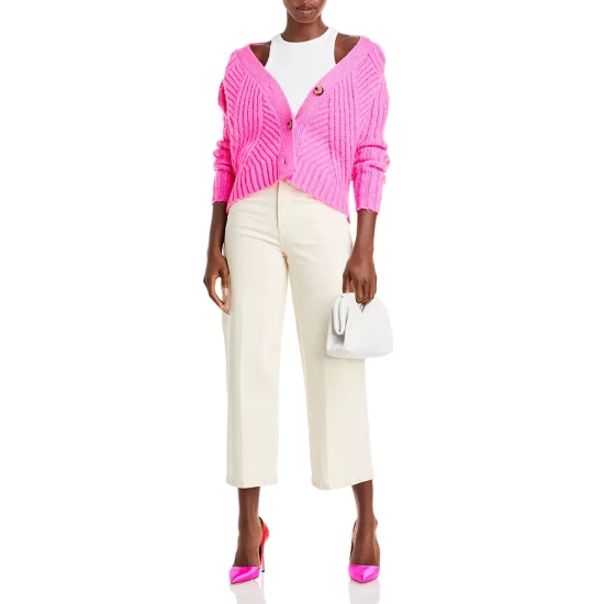 Best Sale ✔️ AQUA Mixed Rib Cropped Cardigan - 100% Exclusive Neon Pink 🎁 - Image 2