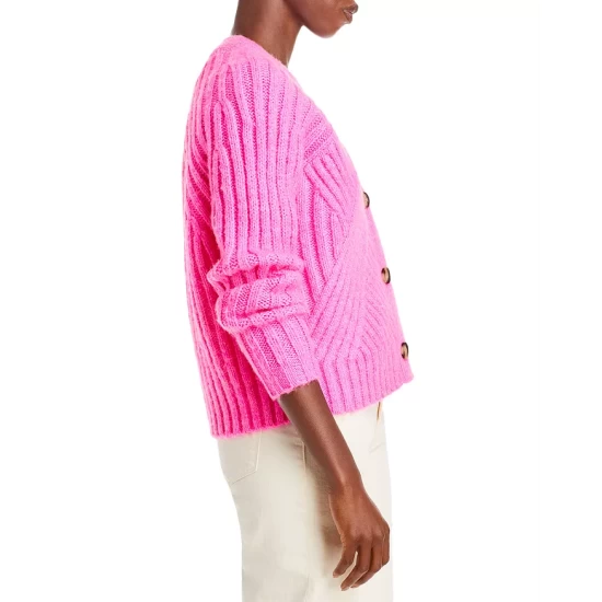 Best Sale ✔️ AQUA Mixed Rib Cropped Cardigan - 100% Exclusive Neon Pink 🎁 - Image 4