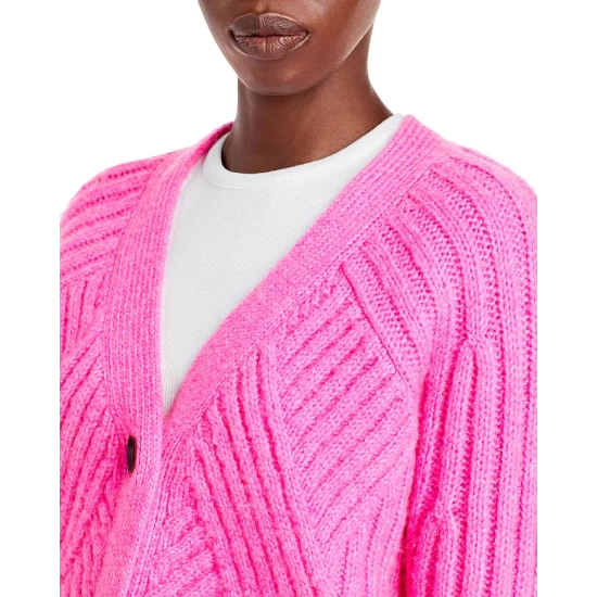 Best Sale ✔️ AQUA Mixed Rib Cropped Cardigan - 100% Exclusive Neon Pink 🎁 - Image 5