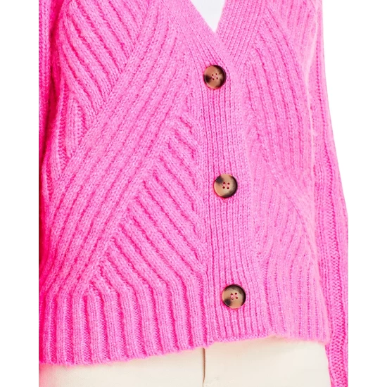 Best Sale ✔️ AQUA Mixed Rib Cropped Cardigan - 100% Exclusive Neon Pink 🎁 - Image 6