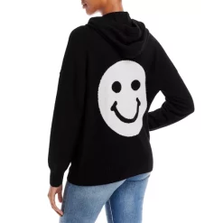 Wholesale 🎁 AQUA Smiley Intarsia Cashmere Hoodie - 100% Exclusive Black 🎁