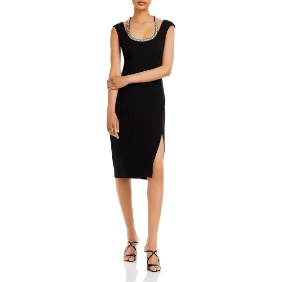 Promo 🛒 AQUA Embellished Neck Sheath 👗 Dress - 100% Exclusive Black 🛒