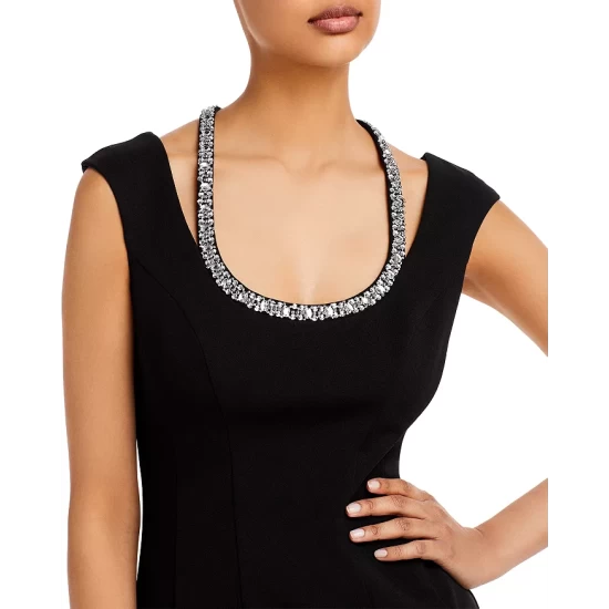 Promo 🛒 AQUA Embellished Neck Sheath 👗 Dress - 100% Exclusive Black 🛒 - Image 2