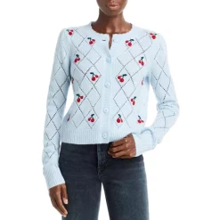 Flash Sale ✔️ AQUA Cherry Embroidered Cashmere Cardigan - 100% Exclusive Ice Blue ❤️