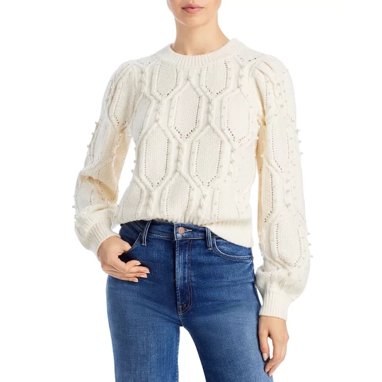 Flash Sale 😀 AQUA Pearl Cable Knit Sweater- 100% Exclusive Ivory 😉