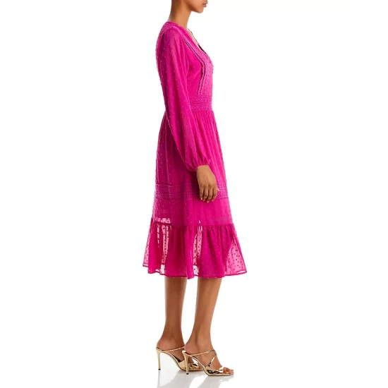 Outlet 🤩 AQUA Swiss Dot V-Neck Midi 👗 Dress - 100% Exclusive Hot Pink ✔️ - Image 4