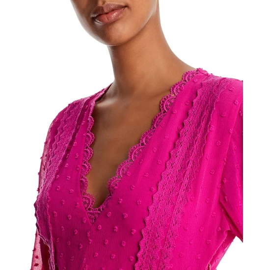 Outlet 🤩 AQUA Swiss Dot V-Neck Midi 👗 Dress - 100% Exclusive Hot Pink ✔️ - Image 5