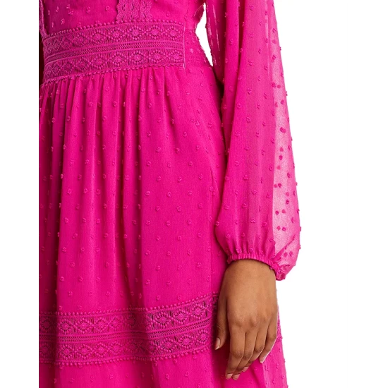 Outlet 🤩 AQUA Swiss Dot V-Neck Midi 👗 Dress - 100% Exclusive Hot Pink ✔️ - Image 6