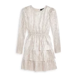 Coupon 🌟 AQUA 👧 Girls' Metallic Plisse Long Sleeved 👗 Dress - Big Kid - 100% Exclusive Rose Foil 🎁