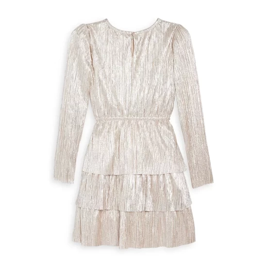 Coupon 🌟 AQUA 👧 Girls' Metallic Plisse Long Sleeved 👗 Dress - Big Kid - 100% Exclusive Rose Foil 🎁 - Image 2