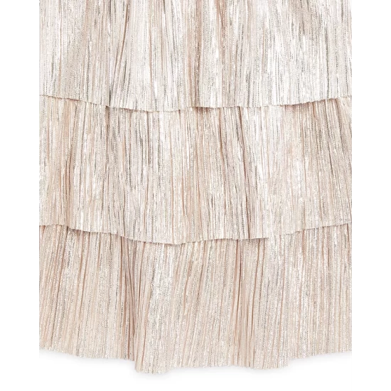 Coupon 🌟 AQUA 👧 Girls' Metallic Plisse Long Sleeved 👗 Dress - Big Kid - 100% Exclusive Rose Foil 🎁 - Image 4
