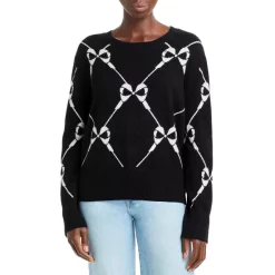 Best deal ✔️ AQUA Bow Intarsia Cashmere Sweater - 100% Exclusive Black/ivory 🧨