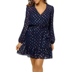 Hot Sale ⭐ AQUA Metallic Clip Dot Belted 👗 Dress - 100% Exclusive Navy Copper 🥰