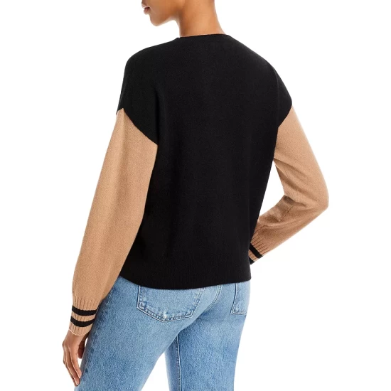 Best Sale ๐งจ AQUA Color Block Stripe Cashmere Sweater - 100% Exclusive Black/camel ๐ - Image 3