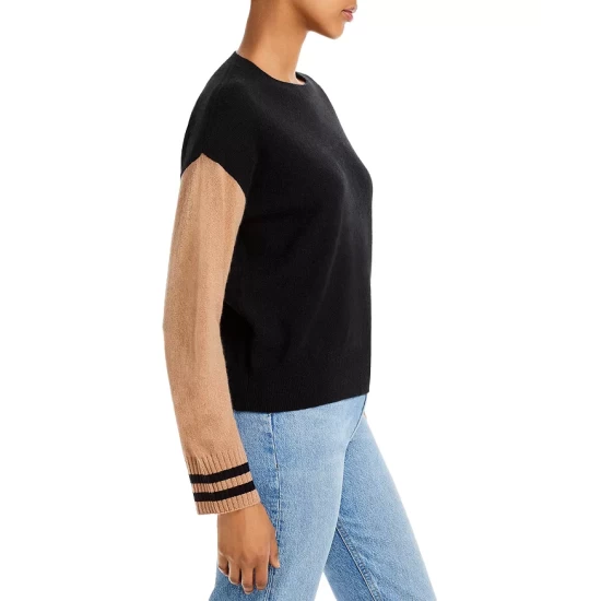 Best Sale ๐งจ AQUA Color Block Stripe Cashmere Sweater - 100% Exclusive Black/camel ๐ - Image 4