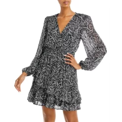 Cheap 🎁 AQUA Floral Print Ruffled Mini 👗 Dress - 100% Exclusive Black/white 🔥