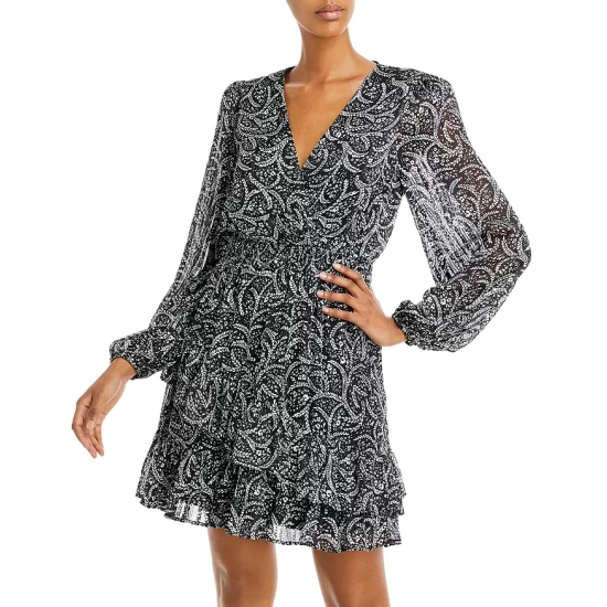 Cheap 🎁 AQUA Floral Print Ruffled Mini 👗 Dress - 100% Exclusive Black/white 🔥