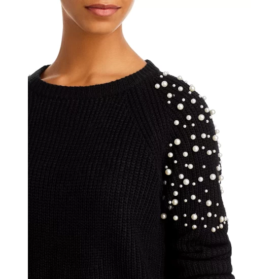 Best Pirce ๐งจ AQUA Imitation Pearl Shoulder Crewneck Sweater - 100% Exclusive Black โญ - Image 4