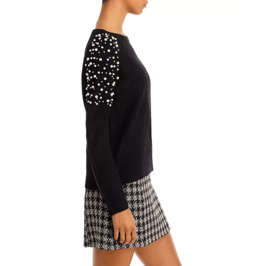 Best Pirce ๐งจ AQUA Imitation Pearl Shoulder Crewneck Sweater - 100% Exclusive Black โญ - Image 5
