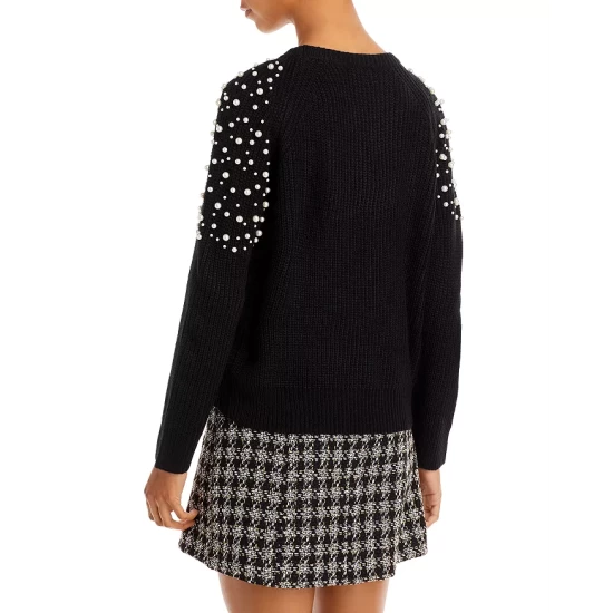 Best Pirce ๐งจ AQUA Imitation Pearl Shoulder Crewneck Sweater - 100% Exclusive Black โญ - Image 6