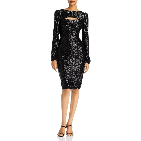 Deals ๐ AQUA Sequined Keyhole Sheath ๐ Dress - 100% Exclusive Black โจ - Image 2