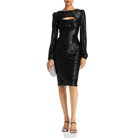 Deals ๐ AQUA Sequined Keyhole Sheath ๐ Dress - 100% Exclusive Black โจ - Image 4