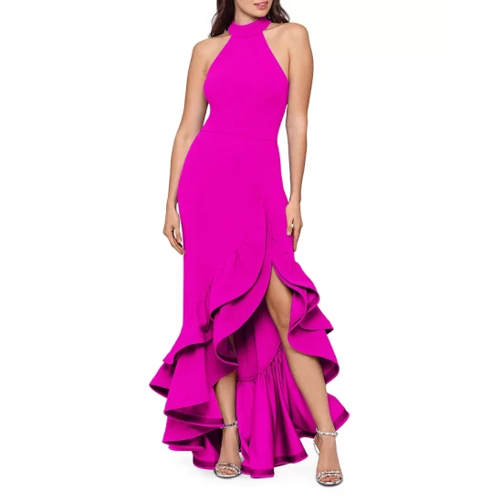 Cheap 👏 AQUA Racerback Ruffle Hem Gown - 100% Exclusive Fushia 💯