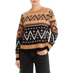 Best Pirce 🔔 AQUA Ladies Knit Fairisle Sweater - 100% Exclusive Camel 🌟