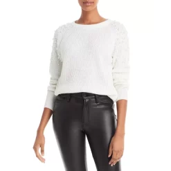 Budget 🧨 AQUA Imitation Pearl Shoulder Crewneck Sweater - 100% Exclusive Ivory ⌛