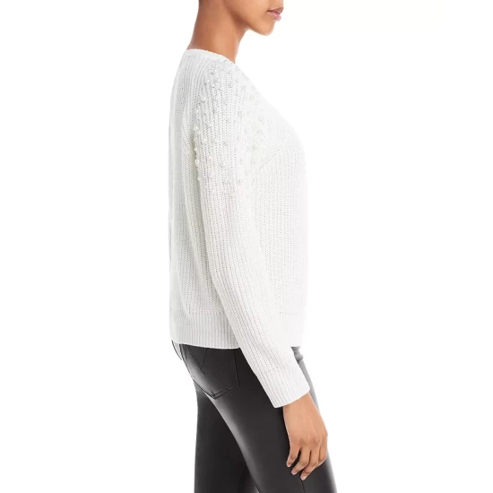 Budget ๐งจ AQUA Imitation Pearl Shoulder Crewneck Sweater - 100% Exclusive Ivory โ - Image 4