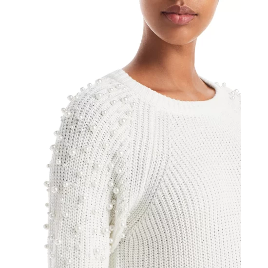 Budget ๐งจ AQUA Imitation Pearl Shoulder Crewneck Sweater - 100% Exclusive Ivory โ - Image 5