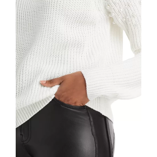 Budget ๐งจ AQUA Imitation Pearl Shoulder Crewneck Sweater - 100% Exclusive Ivory โ - Image 6