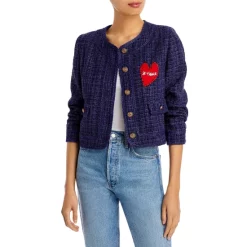 Best deal ❤️ AQUA Heart Patch Metallic Tweed Jacket - 100% Exclusive Navy ❤️