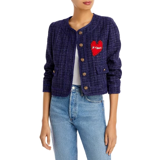 Best deal ❤️ AQUA Heart Patch Metallic Tweed Jacket - 100% Exclusive Navy ❤️