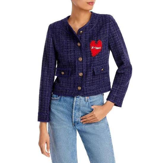 Best deal ❤️ AQUA Heart Patch Metallic Tweed Jacket - 100% Exclusive Navy ❤️ - Image 3