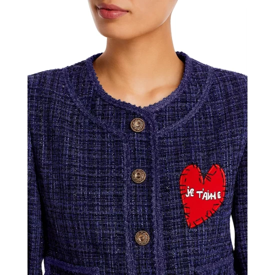 Best deal ❤️ AQUA Heart Patch Metallic Tweed Jacket - 100% Exclusive Navy ❤️ - Image 4