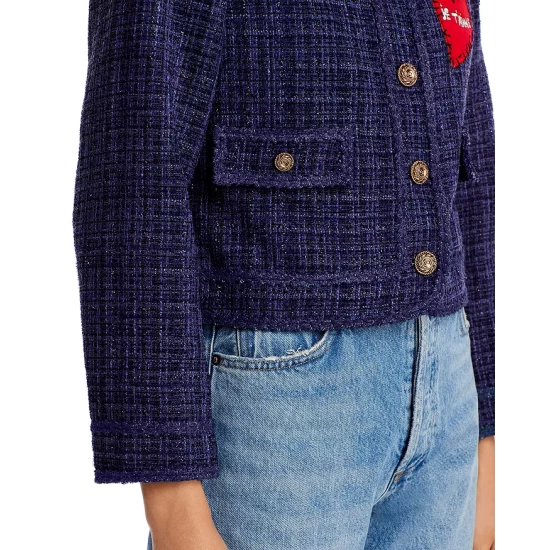 Best deal ❤️ AQUA Heart Patch Metallic Tweed Jacket - 100% Exclusive Navy ❤️ - Image 6