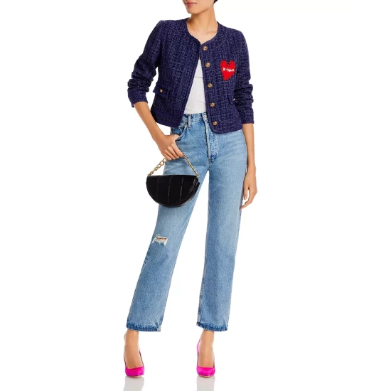 Best deal ❤️ AQUA Heart Patch Metallic Tweed Jacket - 100% Exclusive Navy ❤️ - Image 8