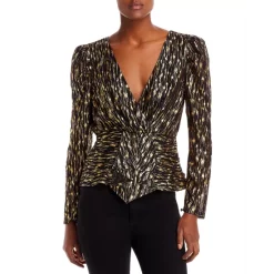 Wholesale 👏 AQUA Metallic Jacquard Puff Sleeve Top - 100% Exclusive Black/gold 🎉
