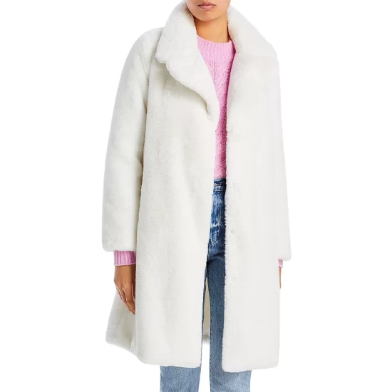Coupon 😀 AQUA Faux-Fur 🧥 Coat With Wide Lapels- 100% Exclusive Ivory 🤩
