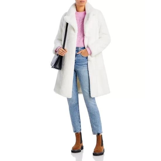 Coupon 😀 AQUA Faux-Fur 🧥 Coat With Wide Lapels- 100% Exclusive Ivory 🤩 - Image 2