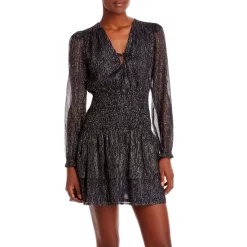 Best Pirce 😉 AQUA Metallic Dot Smocked Mini 👗 Dress - 100% Exclusive Navy/gold 🌟