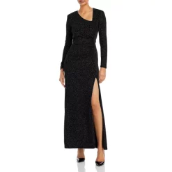 Best Sale ๐ฅ AQUA Asymmetrical Neck Metallic Knit Gown - 100% Exclusive Black Multi โ