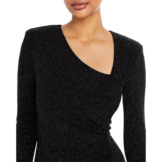 Best Sale 🔥 AQUA Asymmetrical Neck Metallic Knit Gown - 100% Exclusive Black Multi ⌛ - Image 3
