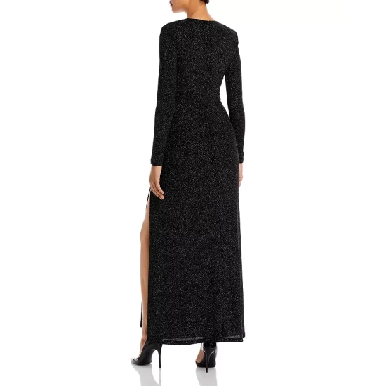 Best Sale 🔥 AQUA Asymmetrical Neck Metallic Knit Gown - 100% Exclusive Black Multi ⌛ - Image 4