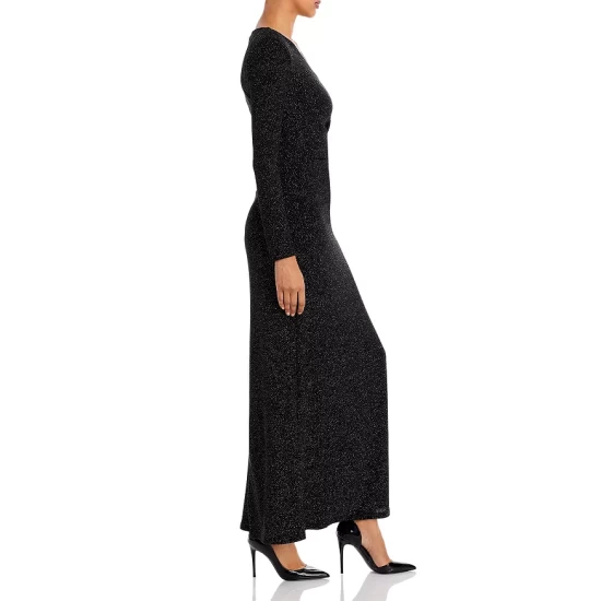 Best Sale 🔥 AQUA Asymmetrical Neck Metallic Knit Gown - 100% Exclusive Black Multi ⌛ - Image 5