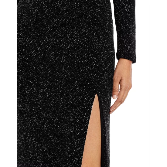 Best Sale 🔥 AQUA Asymmetrical Neck Metallic Knit Gown - 100% Exclusive Black Multi ⌛ - Image 6