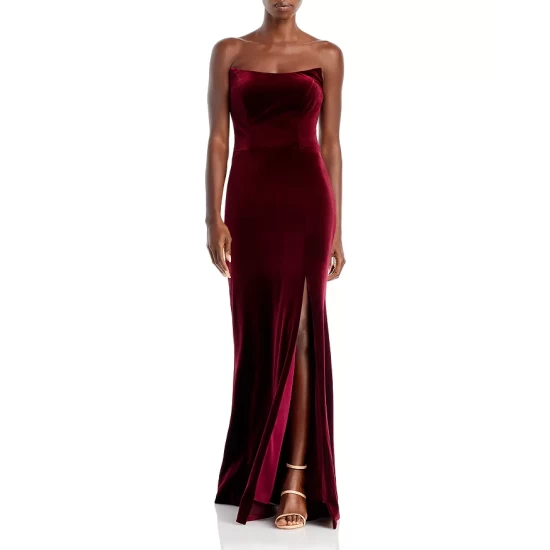 Cheap ๐ AQUA Strapless Velvet Gown - 100% Exclusive Burgundy ๐